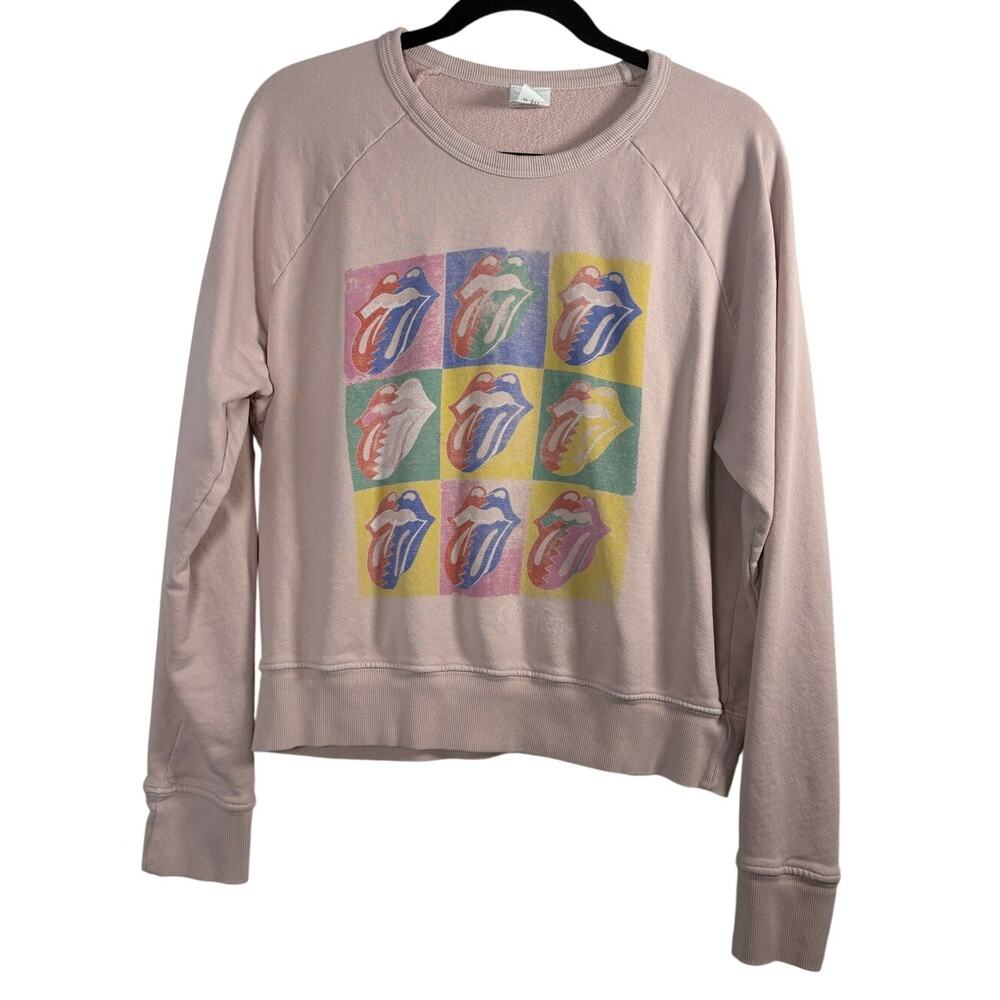 LETLUV Rolling Stones Pink Graphic Sweatshirt Crewneck Pullover Anthropologie XS
